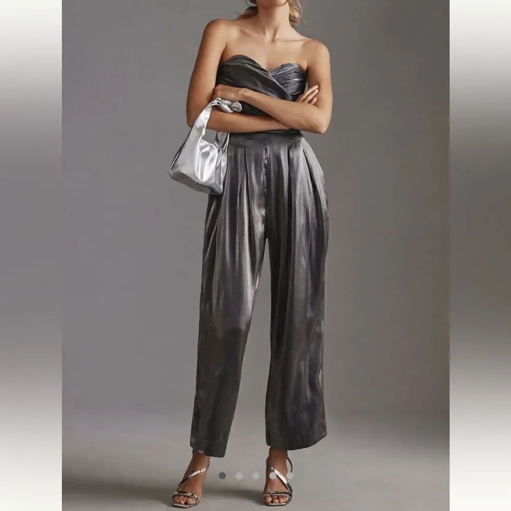 Anthropologie Strapless Shine Jumpsuit
